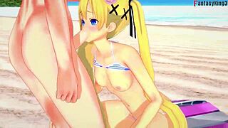 Marie Rose in bikini enjoys wild beach sex in 3D fantasy cartoon