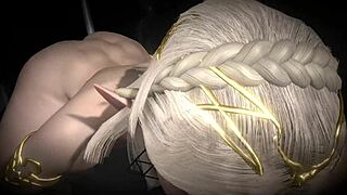 A blonde elf girl seductively gives a blowjob in the dark