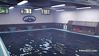 Poolside animation of curvy milfs with big tits and monster cocks