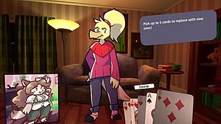 Two chicks strip in furry poker game