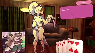 Two chicks strip in furry poker game