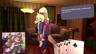 Two chicks strip in furry poker game