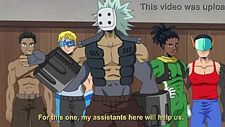 Two petite 18+ teens gag on monster cocks in My Hero Academia hentai gangbang.