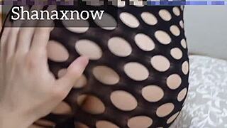 Teen in fishnet gets drilled with facial finish Shanaxnow