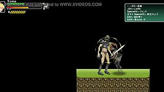 Cute blonde girl seduces soldiers in hentai battle