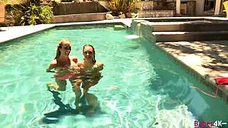 Check out sexy Brett Rossi licking Celeste Star by the pool!