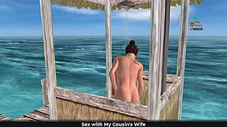 Cute girl in 3d cartoon gives sexy poses on beach and showers!