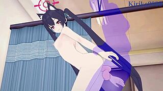 yozakura kirara and kuromi serika in intense scenes from blue archive hentai.