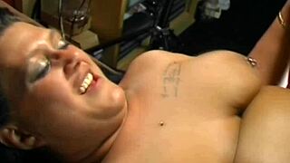 Fat man gets fucked on a swing in a hardcore scene